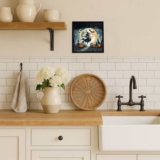 Flying Witch Spooky Halloween Framed Metal Print