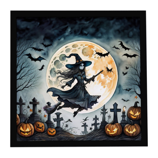Flying Witch Spooky Halloween Framed Metal Print