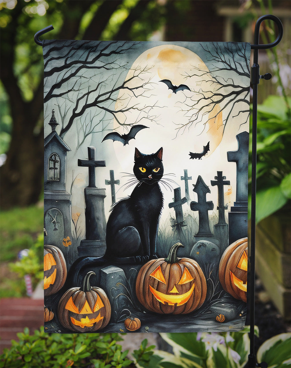Black Cat Spooky Halloween Garden Flag – Outdoor Decorative Yard Flag
