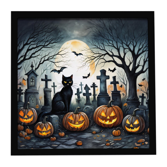 Black Cat Spooky Halloween Framed Metal Print
