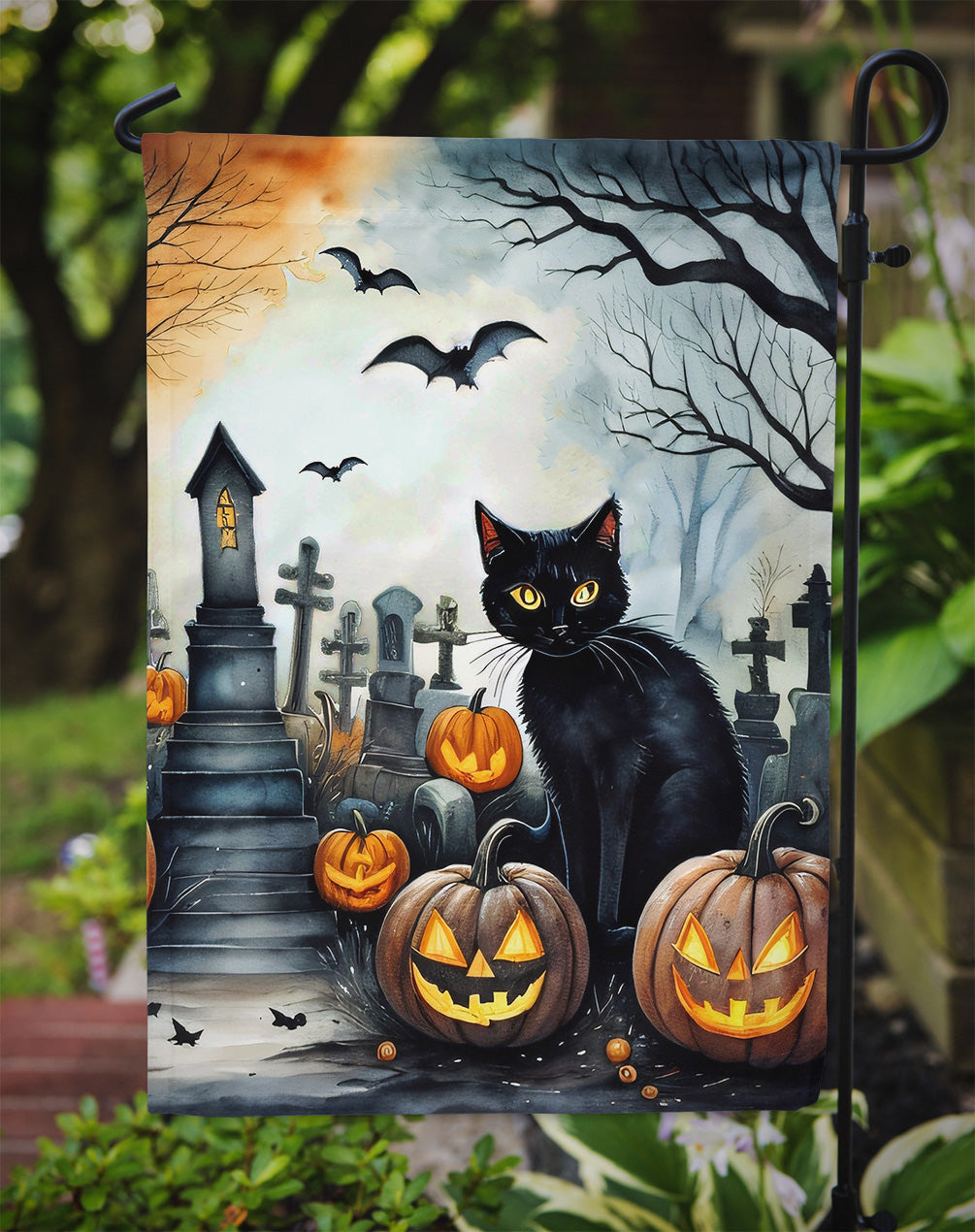 Black Cat Spooky Halloween Garden Flag – Outdoor Decorative Yard Flag