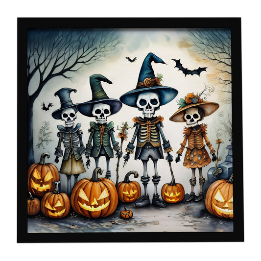Calacas Skeletons Spooky Halloween Framed Metal Print