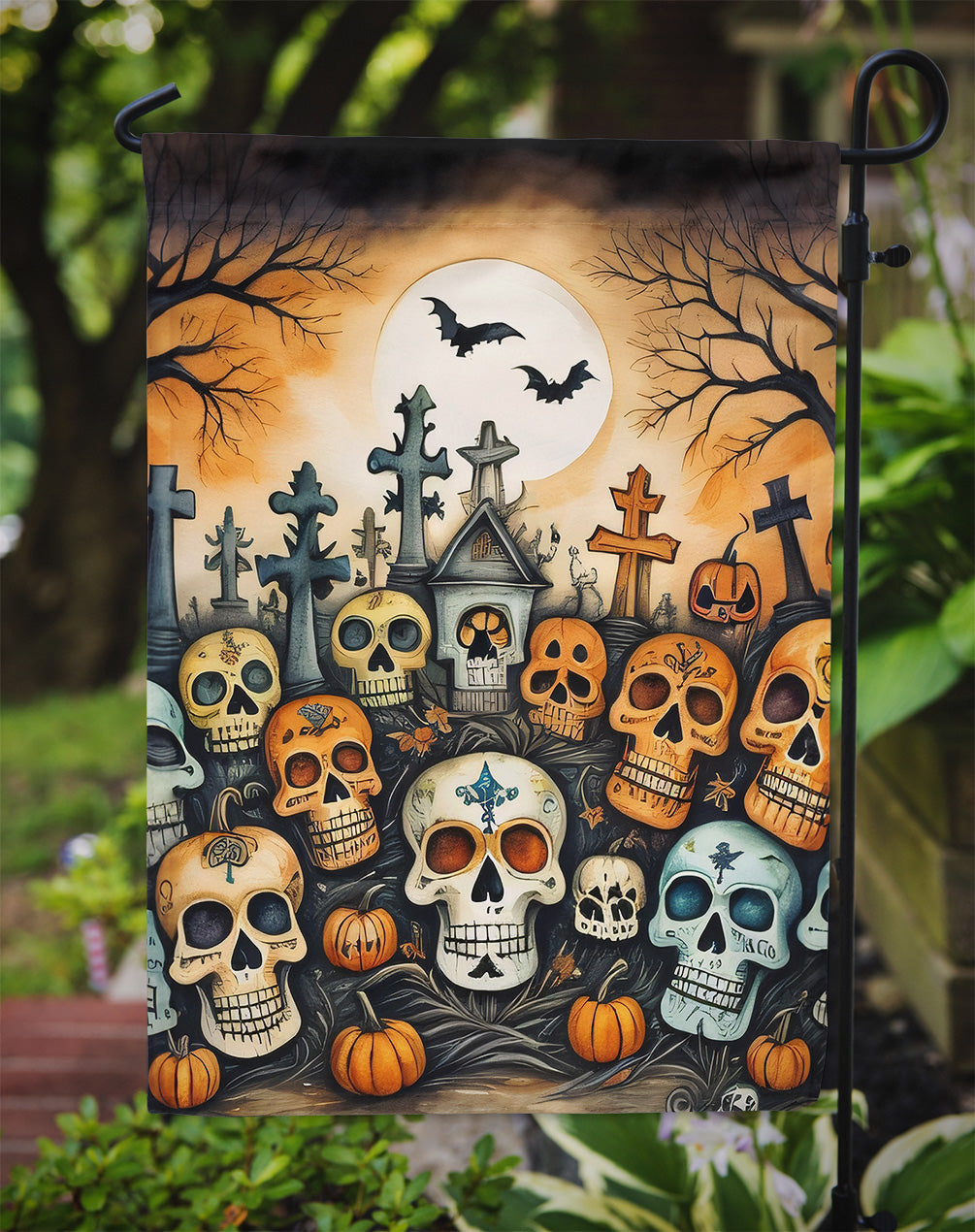 Calaveras Sugar Skulls Spooky Halloween Garden Flag – Outdoor Decorative Yard Flag