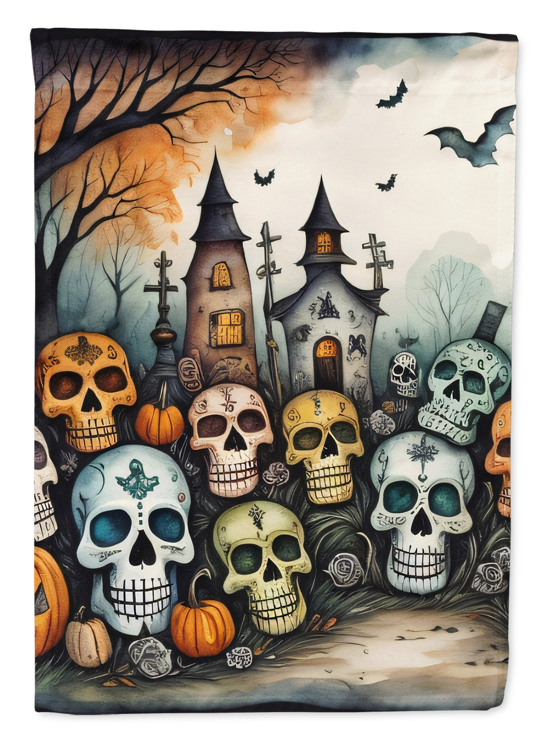 Calaveras Sugar Skulls Spooky Halloween Garden Flag – Outdoor Decorative Yard Flag
