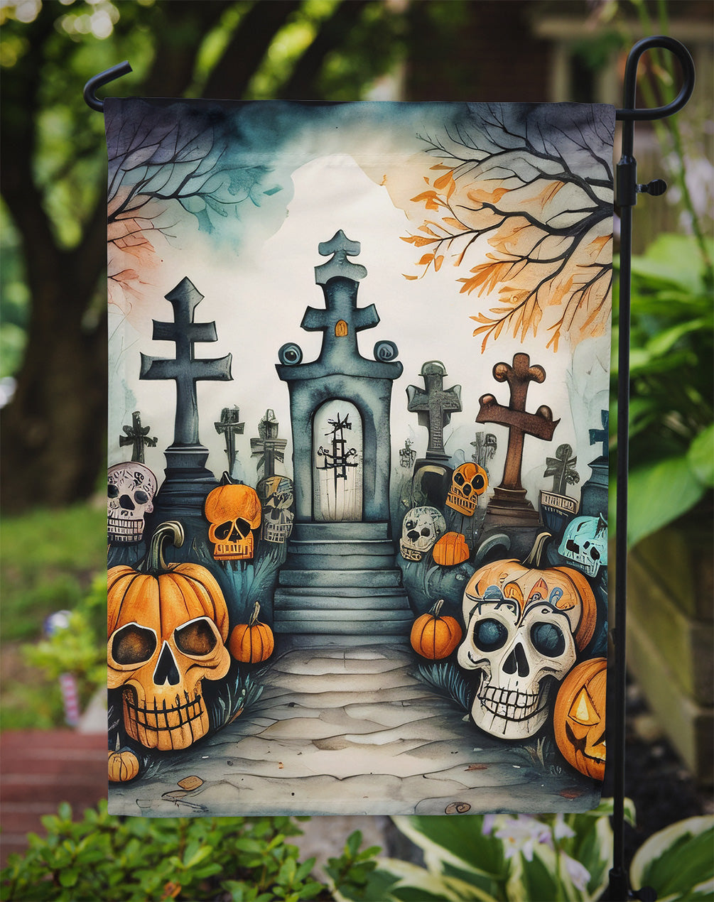 Calaveras Sugar Skulls Spooky Halloween Garden Flag – Outdoor Decorative Yard Flag