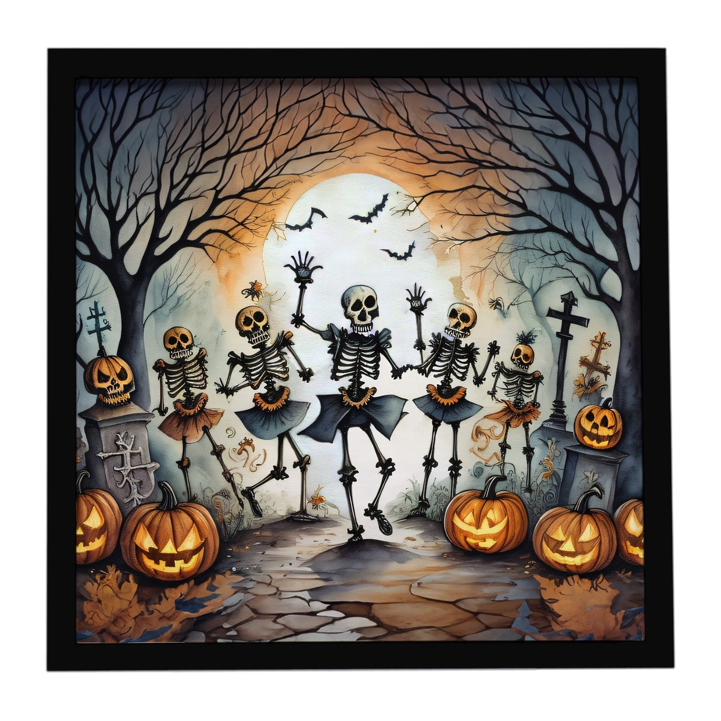 Dancing Skeletons Spooky Halloween Framed Metal Print