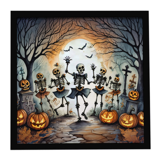 Dancing Skeletons Spooky Halloween Framed Metal Print