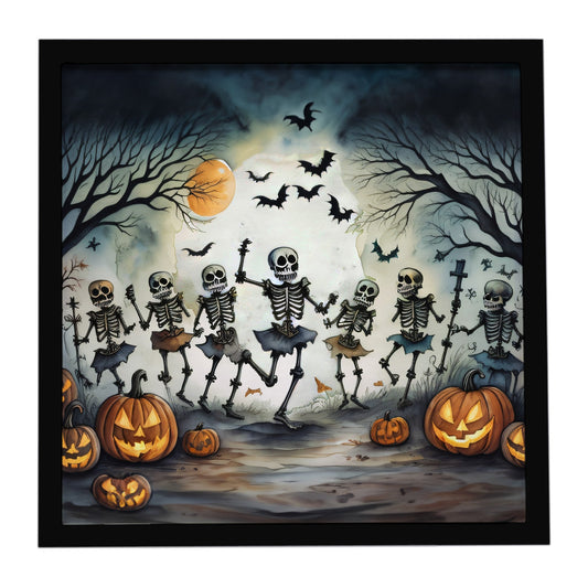 Dancing Skeletons Spooky Halloween Framed Metal Print