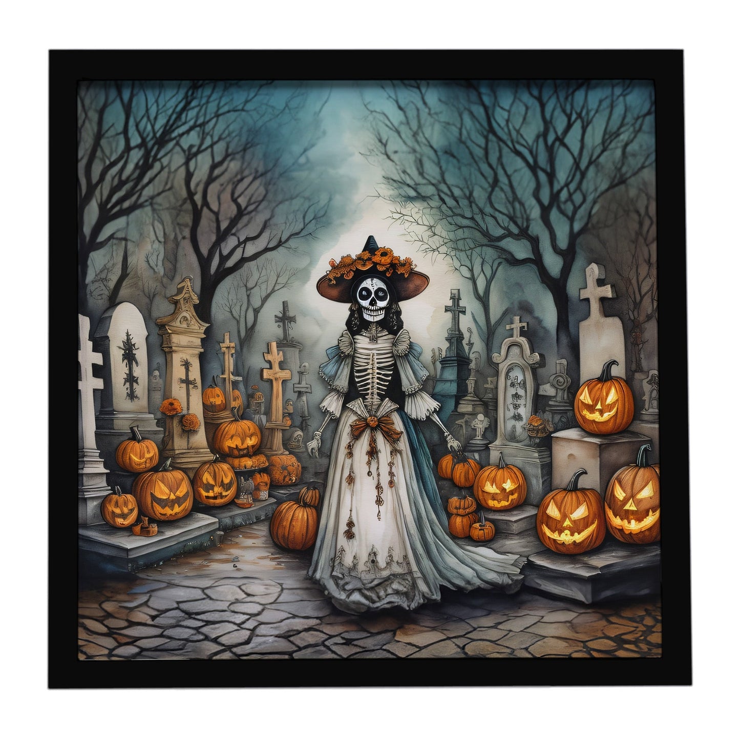 La Catrina Skeleton Spooky Halloween Framed Metal Print
