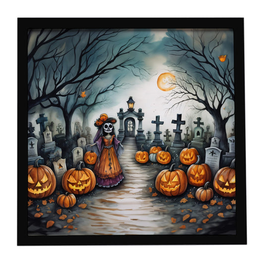 La Catrina Skeleton Spooky Halloween Framed Metal Print