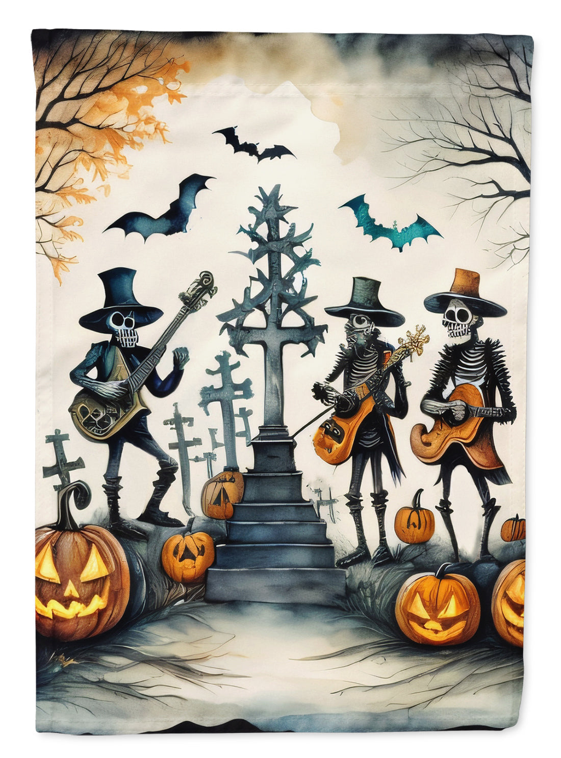 Mariachi Skeleton Band Spooky Halloween House Flag