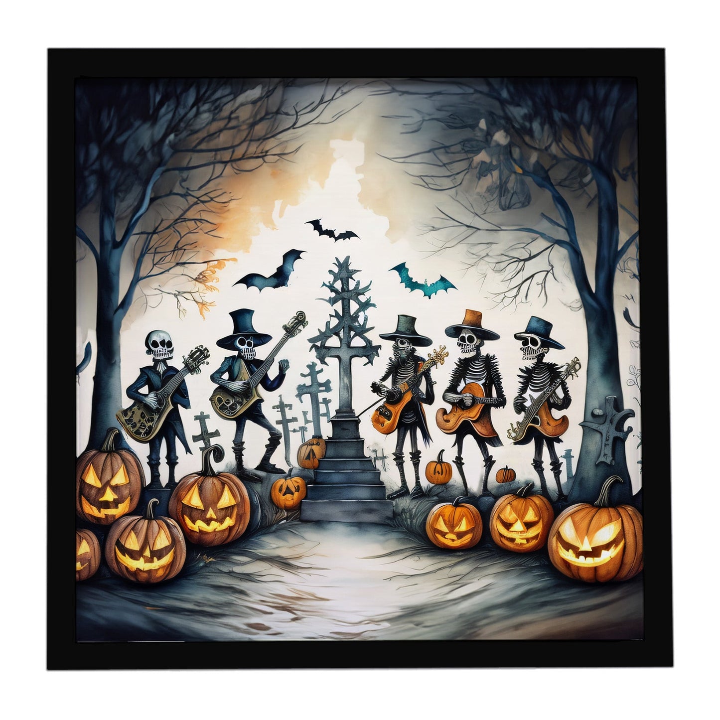 Mariachi Skeleton Band Spooky Halloween Framed Metal Print