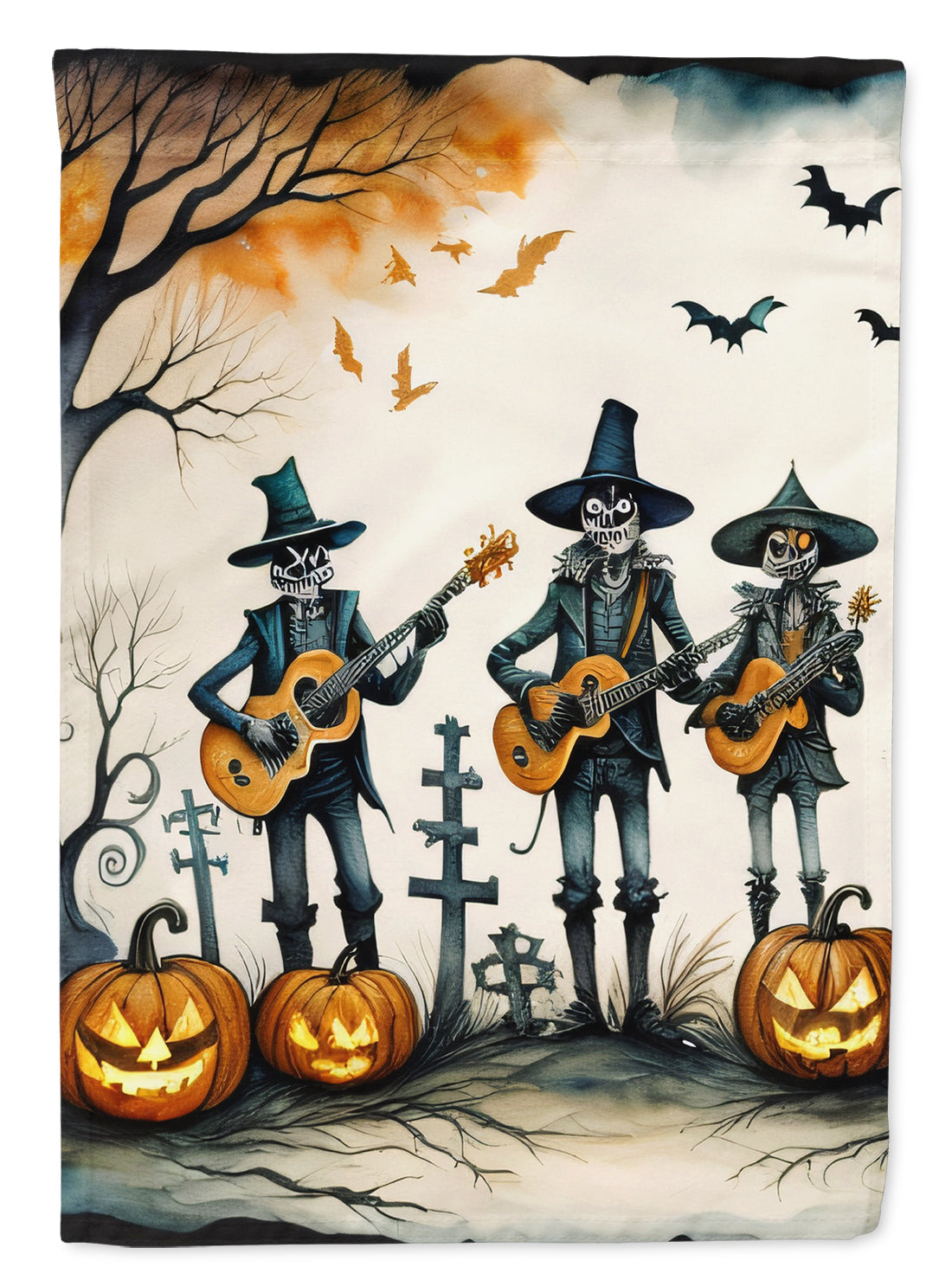 Mariachi Skeleton Band Spooky Halloween House Flag