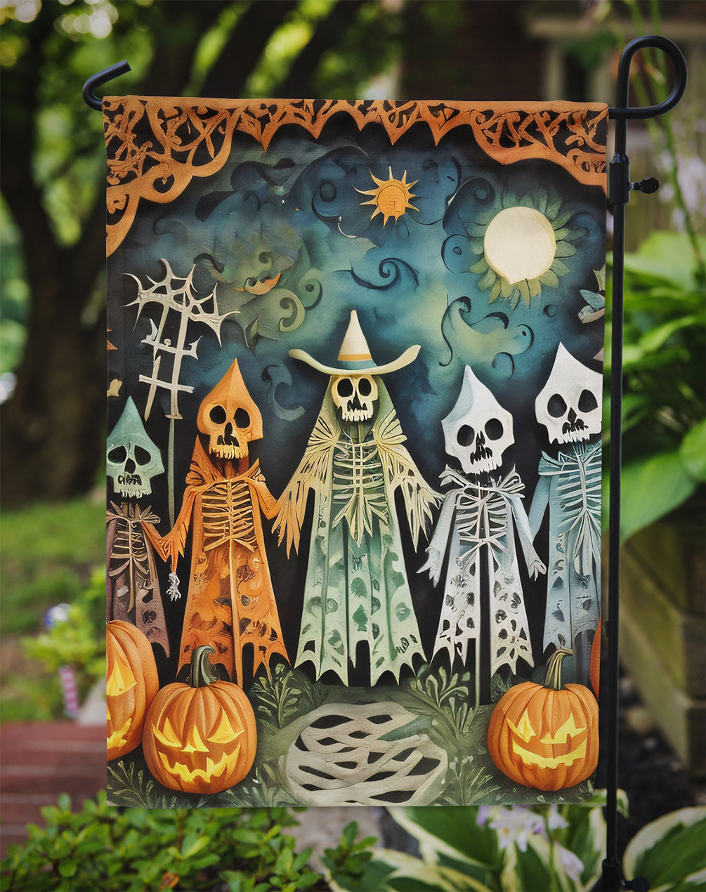 Papel Picado Skeletons Spooky Halloween Garden Flag – Outdoor Decorative Yard Flag