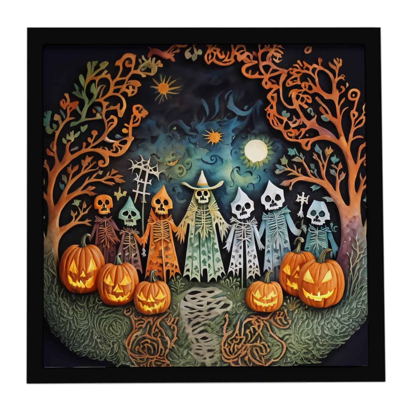 Papel Picado Skeletons Spooky Halloween Framed Metal Print