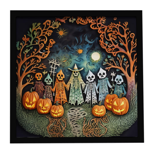 Papel Picado Skeletons Spooky Halloween Framed Metal Print