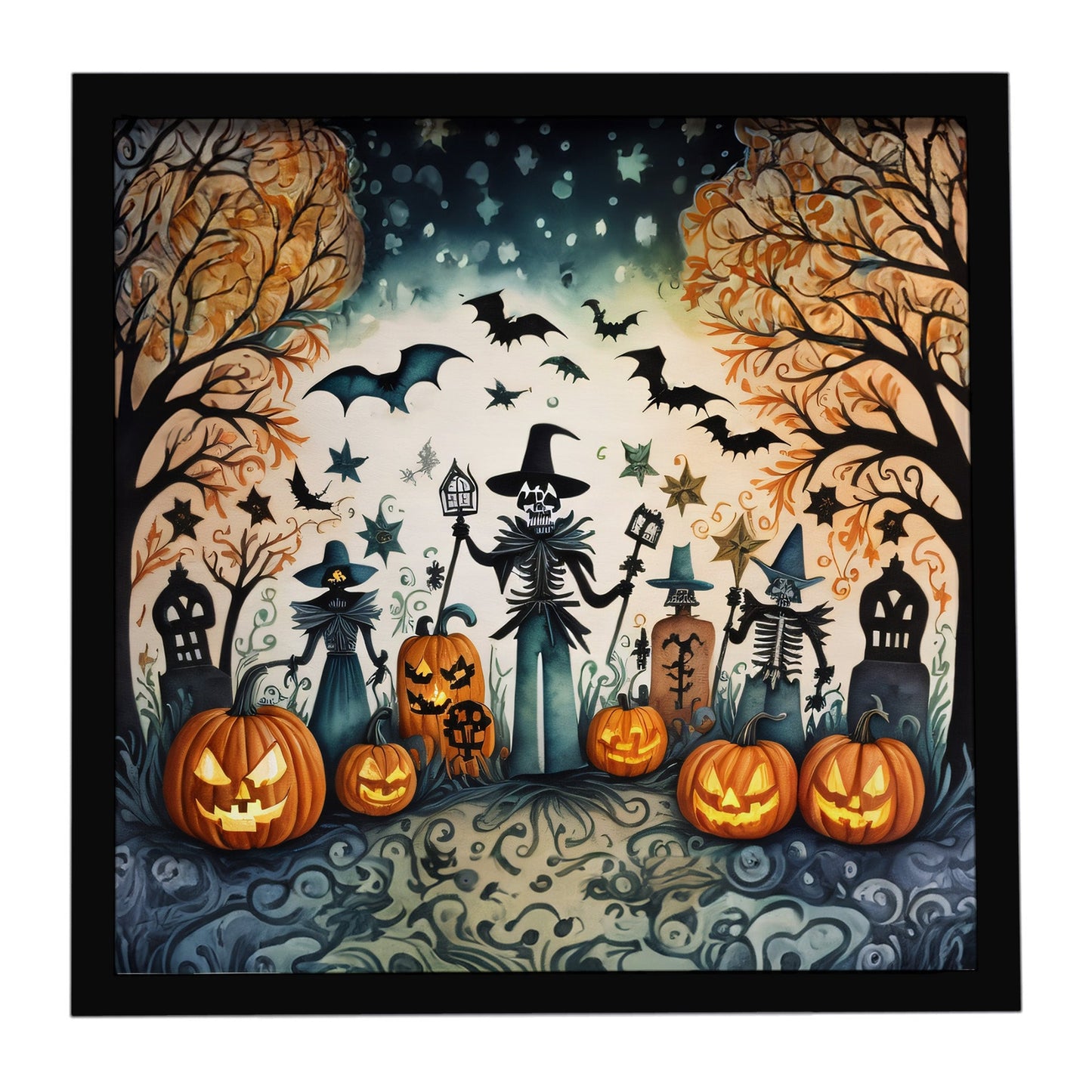 Papel Picado Skeletons Spooky Halloween Framed Metal Print