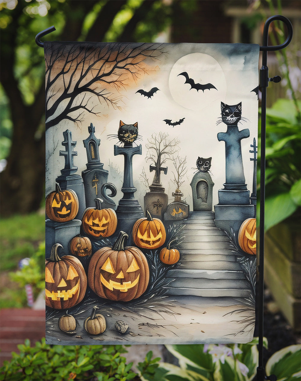 Cat Cemetery Spooky Halloween Garden Flag – Outdoor Decorative Yard Flag