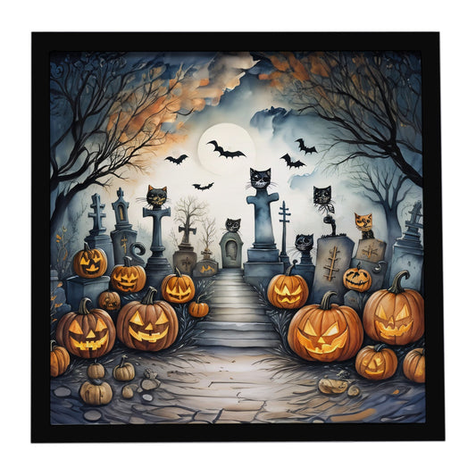 Cat Cemetery Spooky Halloween Framed Metal Print