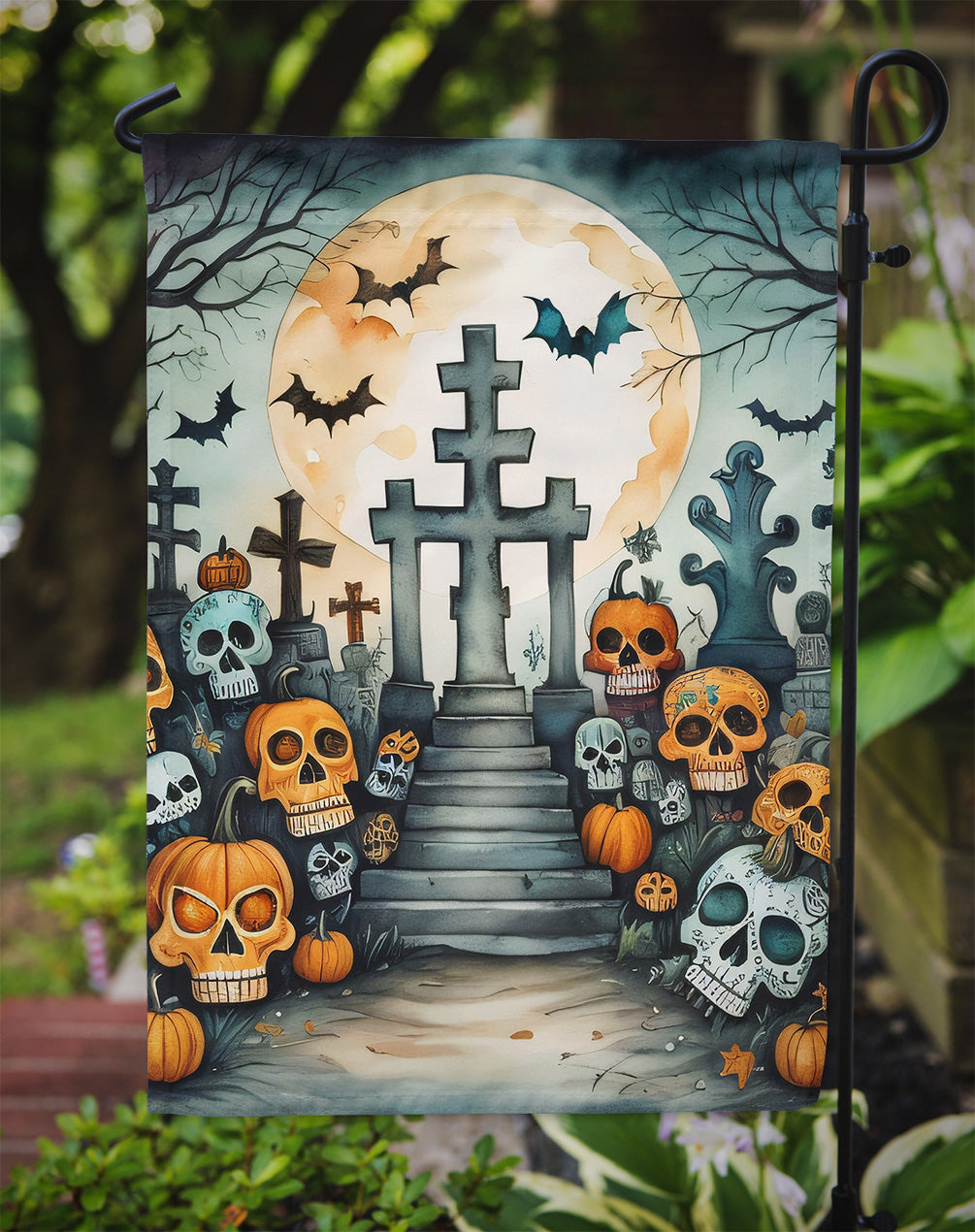 Calaveras Sugar Skulls Spooky Halloween Garden Flag – Outdoor Decorative Yard Flag