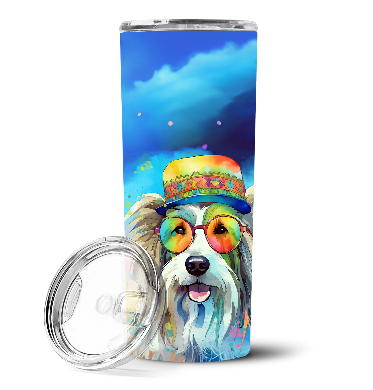 Bearded Collie Hippie Dawg Stainless Steel Skinny Tumbler