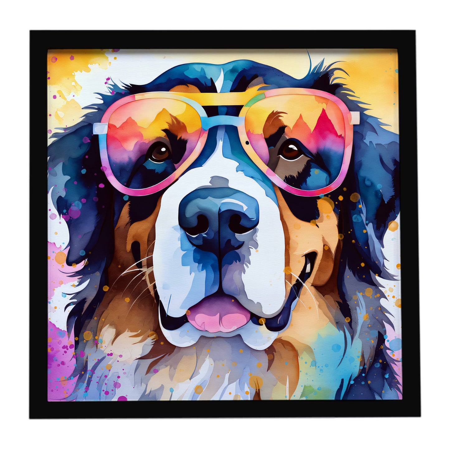 Bernese Mountain Dog Hippie Dawg Framed Metal Print