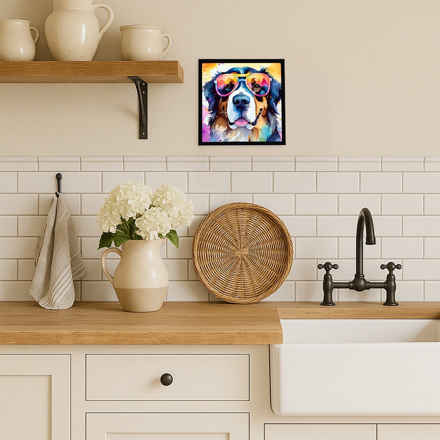 Bernese Mountain Dog Hippie Dawg Framed Metal Print