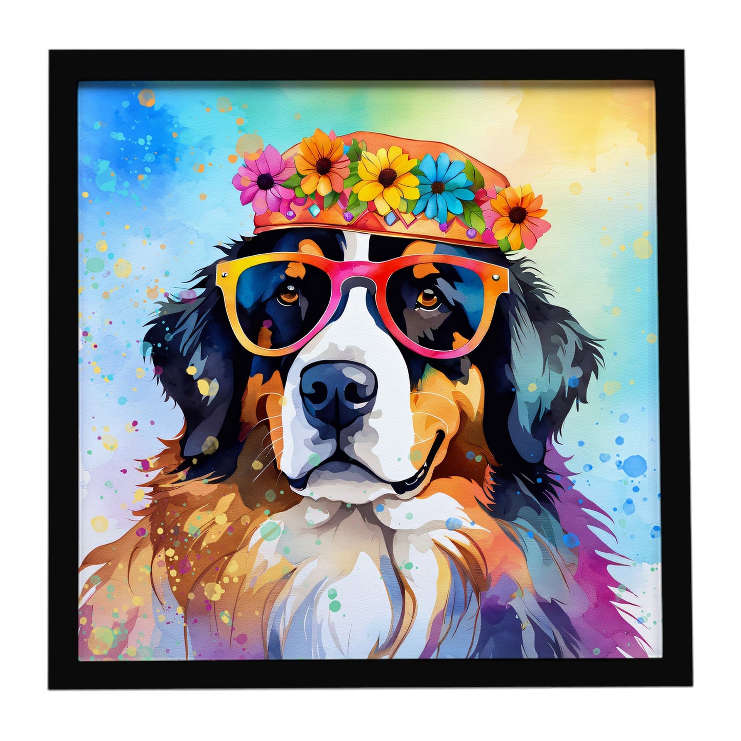 Bernese Mountain Dog Hippie Dawg Framed Metal Print