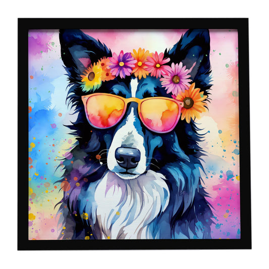 Border Collie Hippie Dawg Framed Metal Print