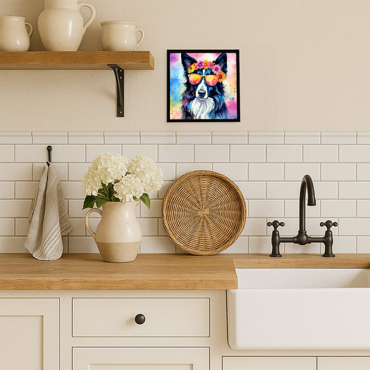 Border Collie Hippie Dawg Framed Metal Print