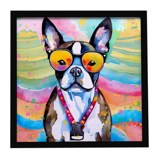 Boston Terrier Hippie Dawg Framed Metal Print
