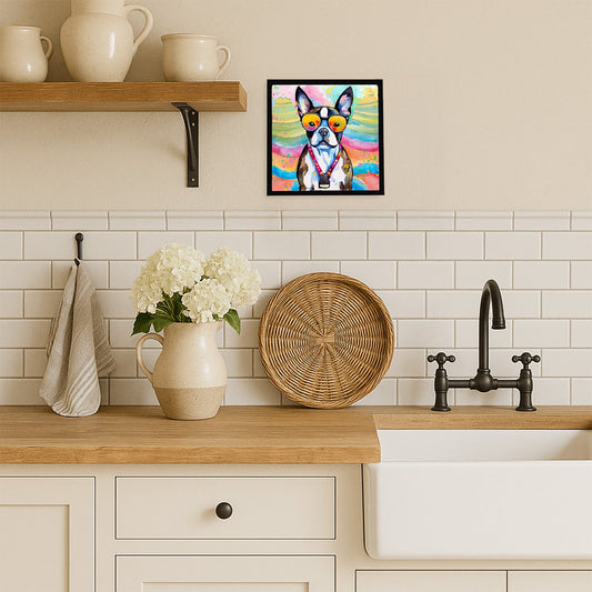 Boston Terrier Hippie Dawg Framed Metal Print