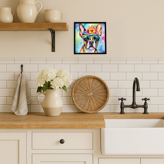 Boston Terrier Hippie Dawg Framed Metal Print