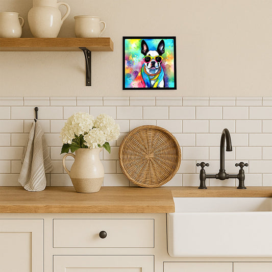 Boston Terrier Hippie Dawg Framed Metal Print