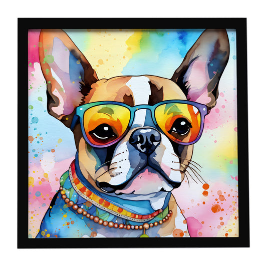 Boston Terrier Hippie Dawg Framed Metal Print