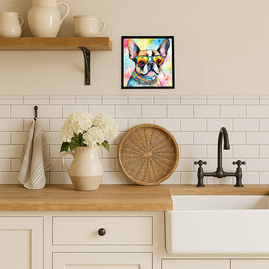 Boston Terrier Hippie Dawg Framed Metal Print