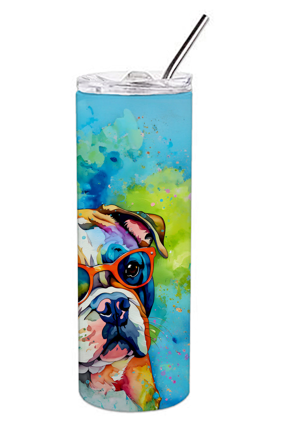 English Bulldog Hippie Dawg Stainless Steel Skinny Tumbler