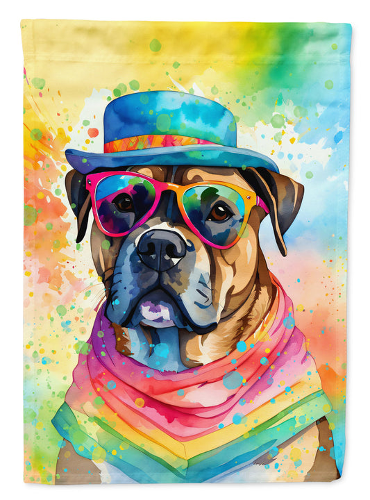 Cane Corso Hippie Dawg Garden Flag – Retro Dog with Sunglasses & Multicolored Background