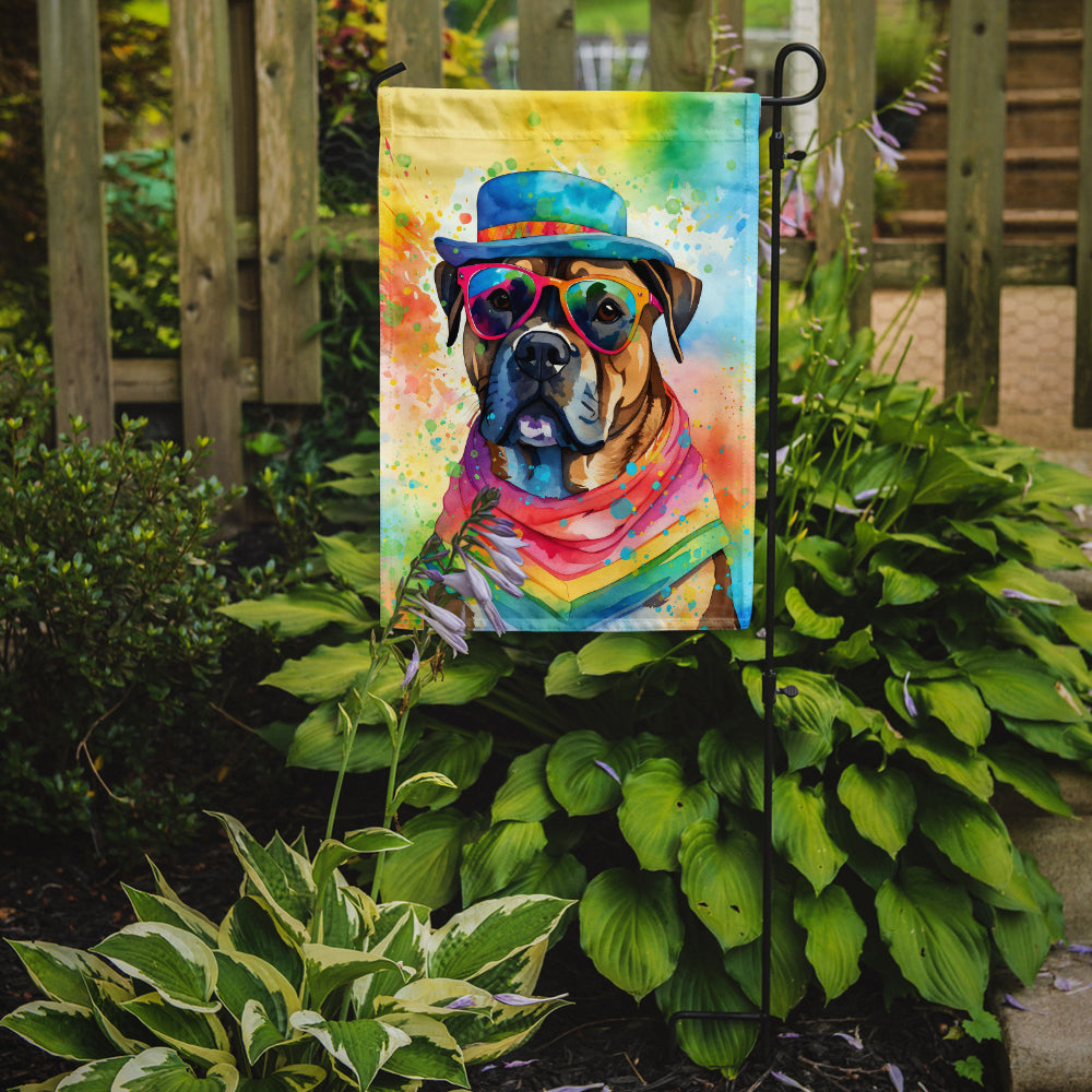 Cane Corso Hippie Dawg Garden Flag – Retro Dog with Sunglasses & Multicolored Background