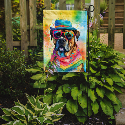 Cane Corso Hippie Dawg Garden Flag – Retro Dog with Sunglasses & Multicolored Background