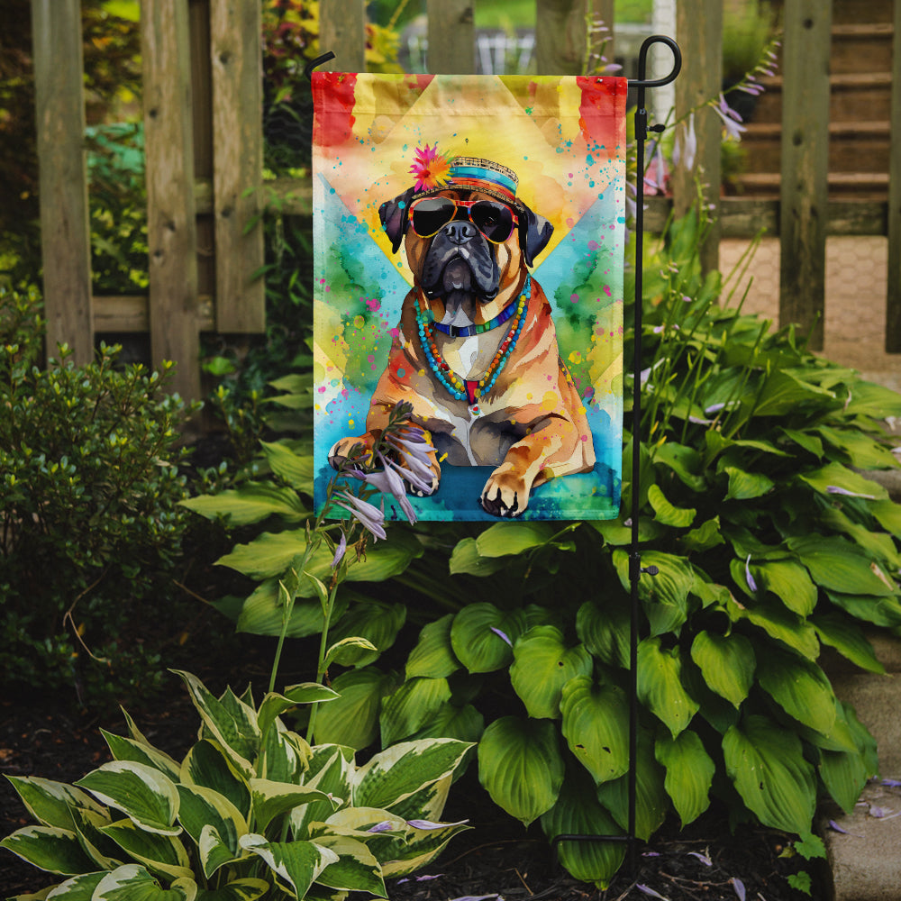 Cane Corso Hippie Dawg Garden Flag – Retro Dog with Sunglasses & Multicolored Background