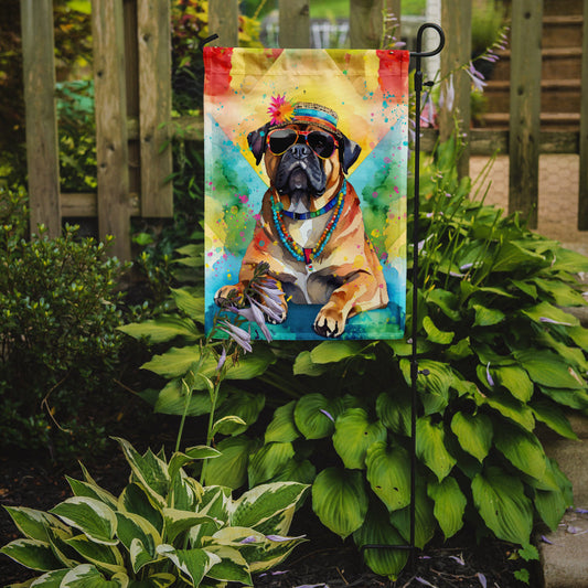 Cane Corso Hippie Dawg Garden Flag – Retro Dog with Sunglasses & Multicolored Background