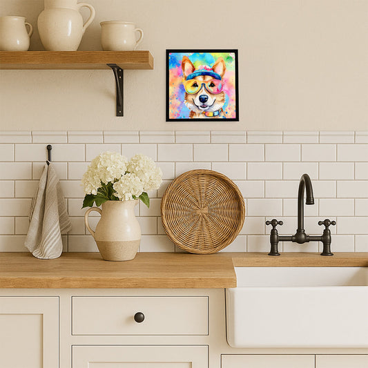 Corgi Hippie Dawg Framed Metal Print
