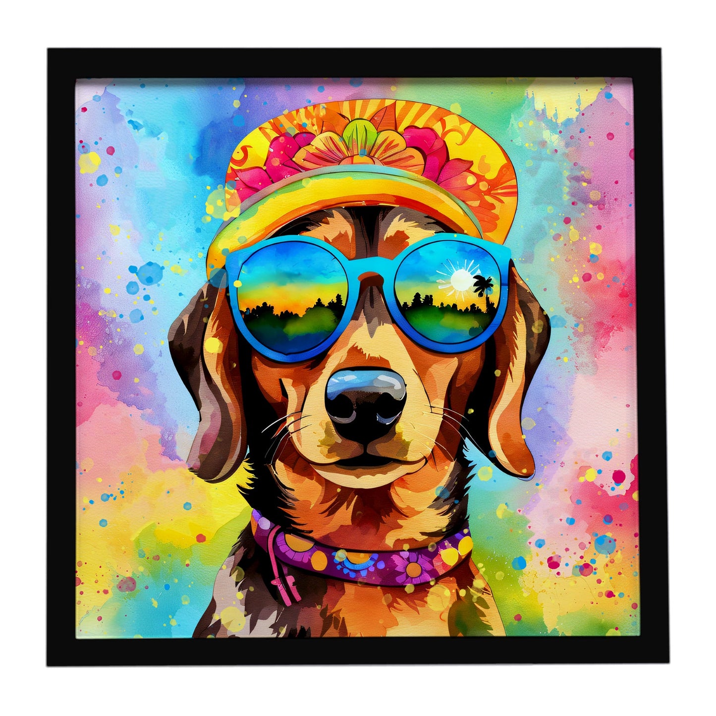 Dachshund Hippie Dawg Framed Metal Print