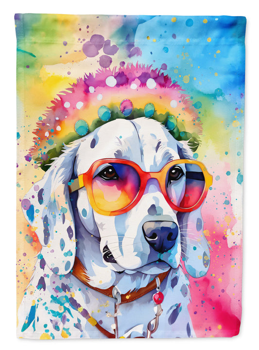 Dalmatian Hippie Dawg Garden Flag – Retro Dog with Sunglasses & Multicolored Background