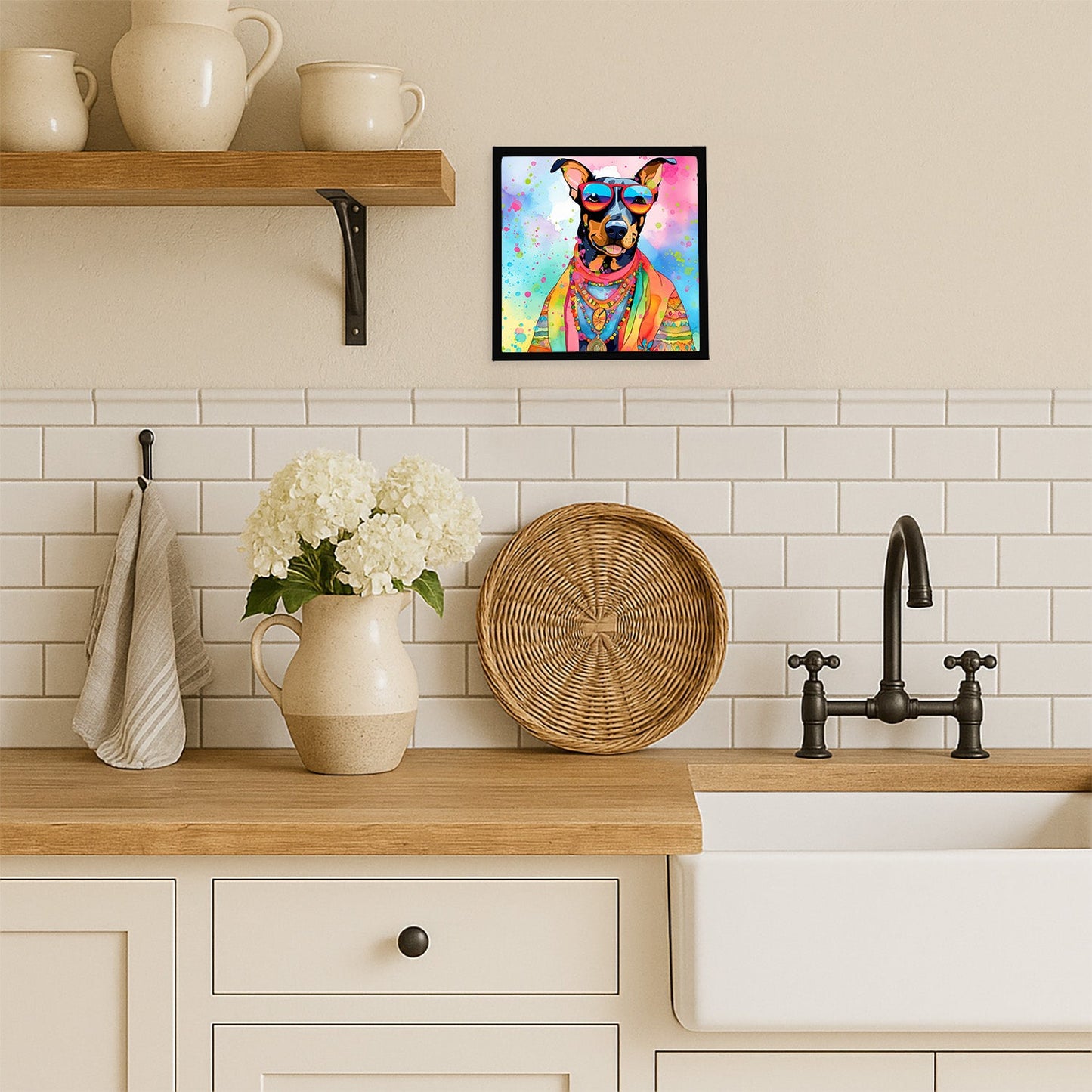 Doberman Pinscher Hippie Dawg Framed Metal Print