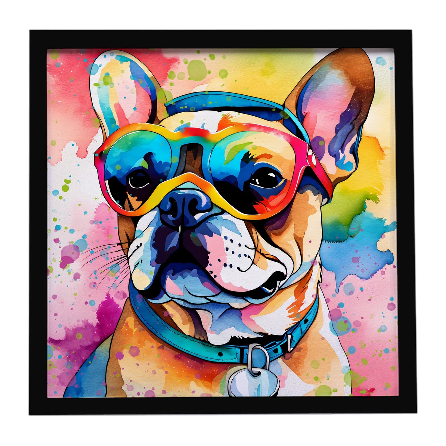 French Bulldog Hippie Dawg Framed Metal Print