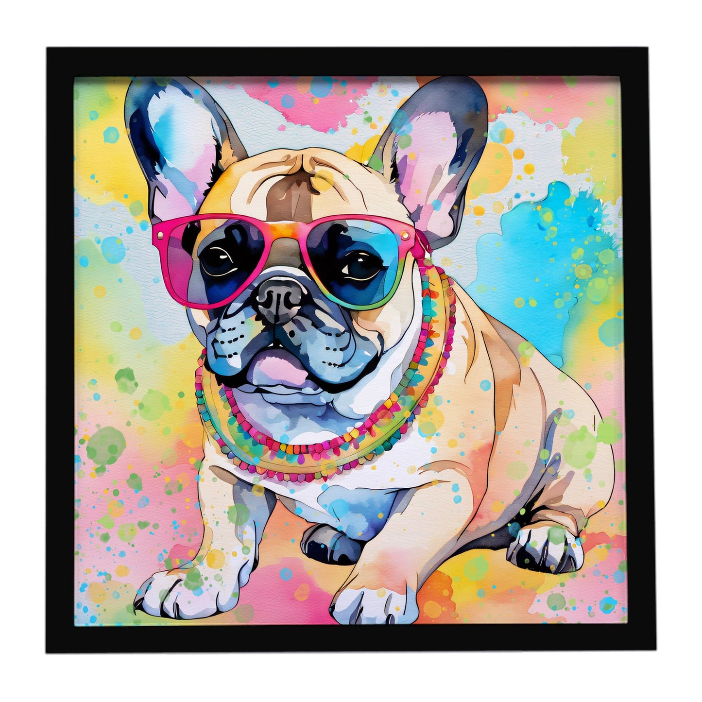 French Bulldog Hippie Dawg Framed Metal Print