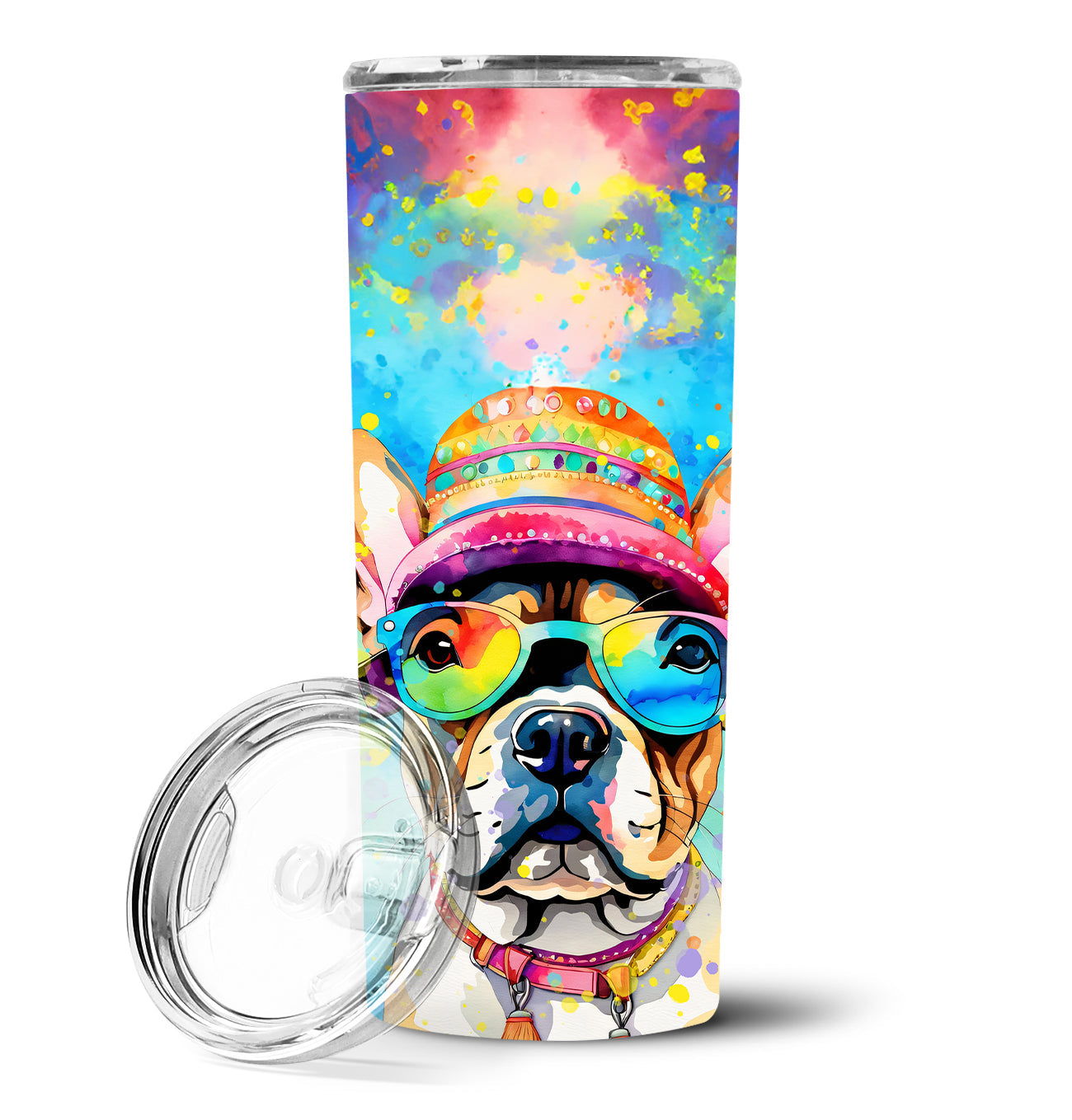 French Bulldog Hippie Dawg Stainless Steel Skinny Tumbler
