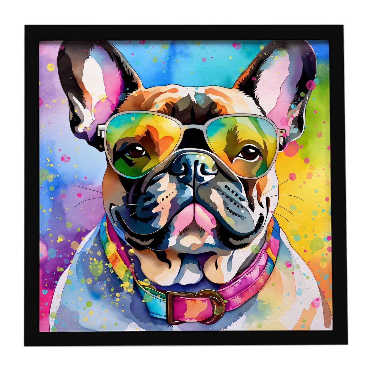 French Bulldog Hippie Dawg Framed Metal Print